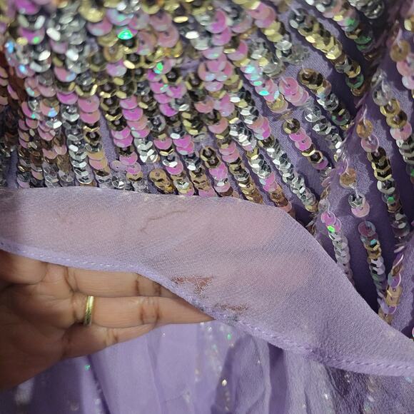 Sherri Hill Silk Dress Purple Sequin Sweetheart Hi Low Strapless Gown Formal 8 - Picture 13 of 16